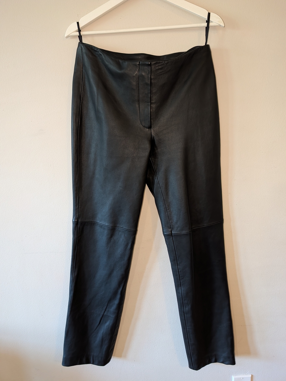 Vintage Y2K Black Straight-Leg Mid-rise Leather Pants